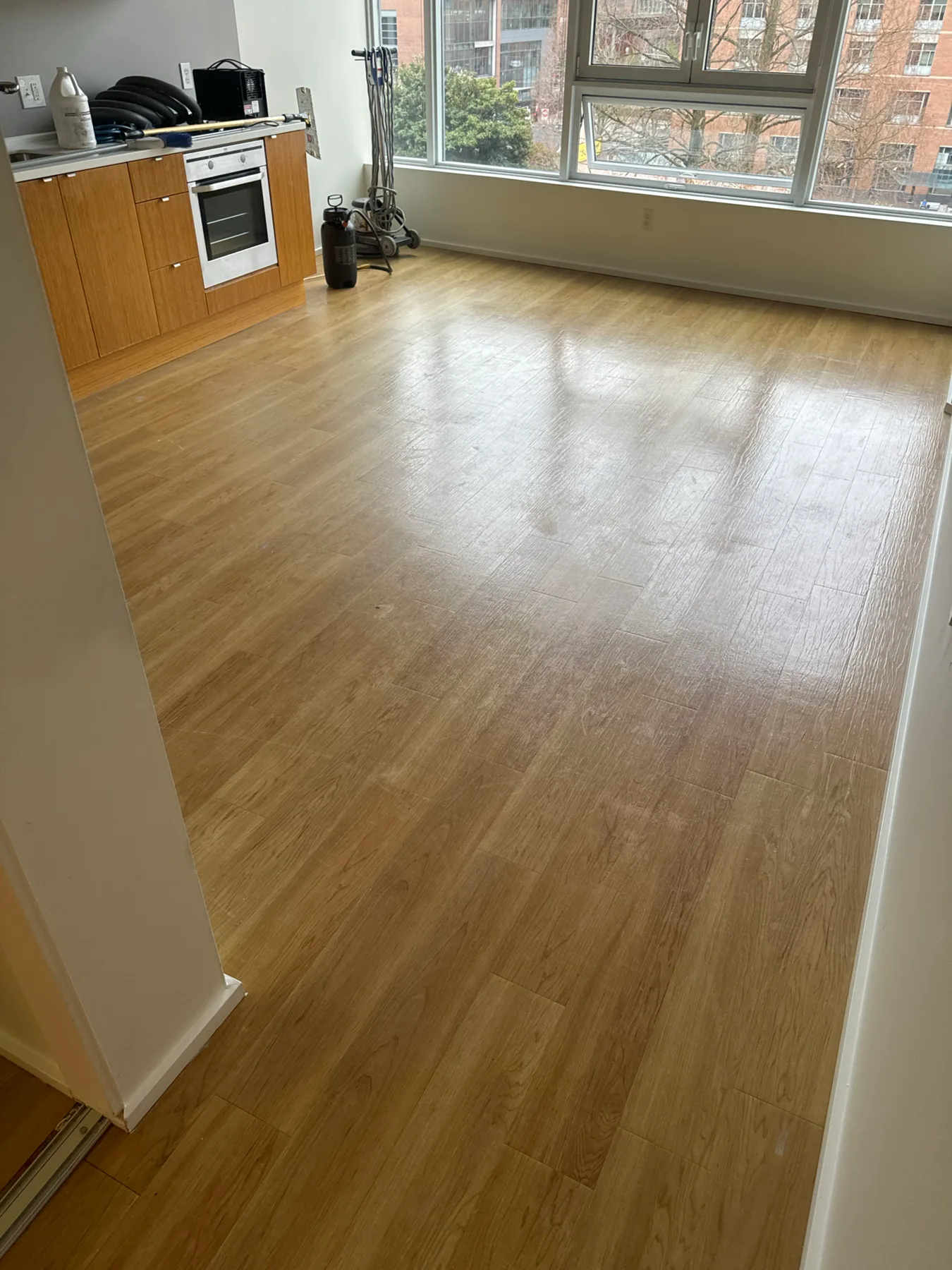 Open kitchen hard floor before cleaning