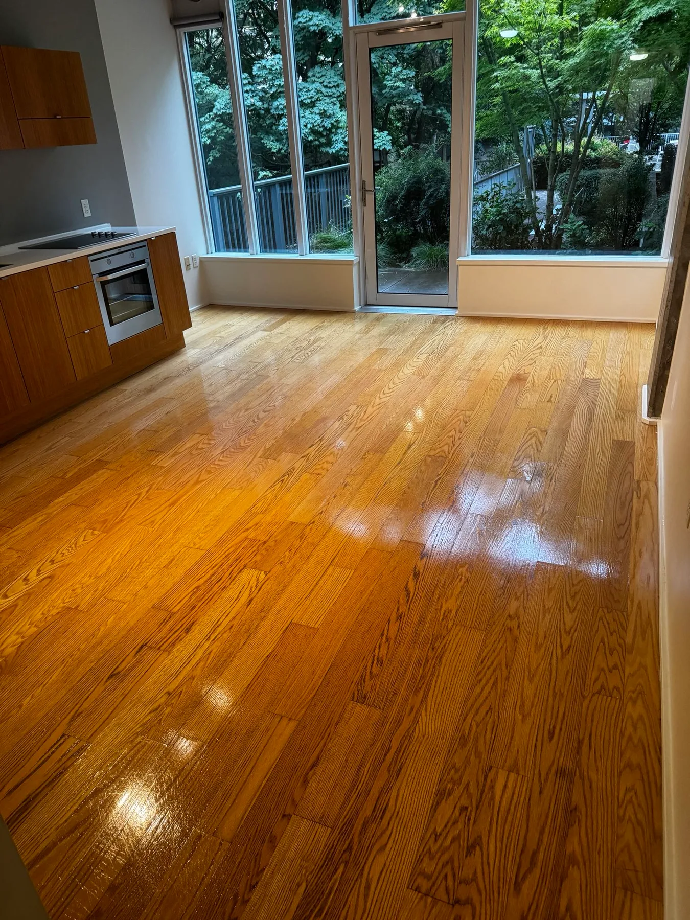 Living room hard floor with restored shine after cleaning
