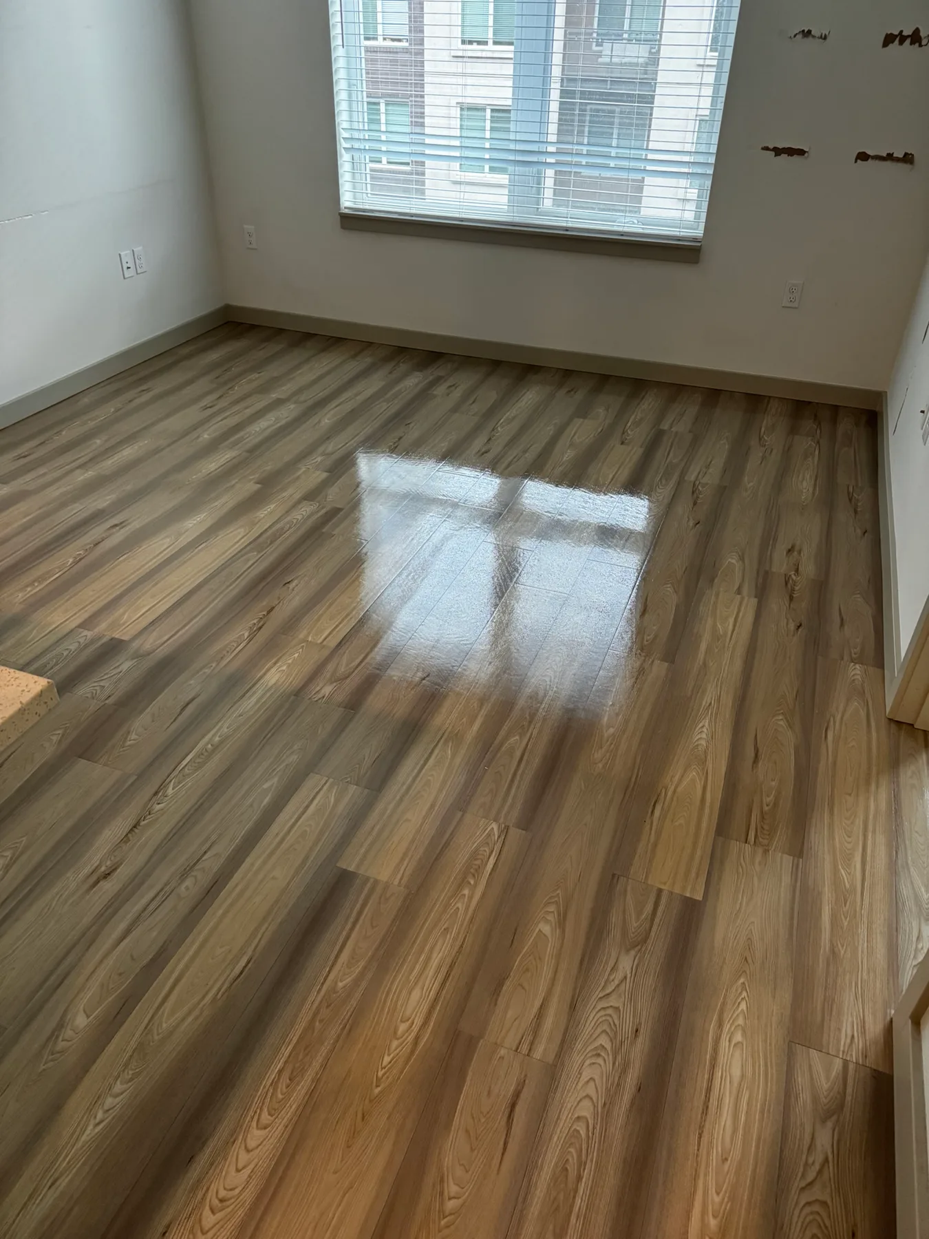 Wood-look vinyl living room after cleaning